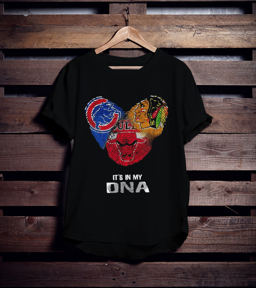 Chicago Blackhawks Bulls Cubs It's In My DNA Fingerprint Logos T-Shirt