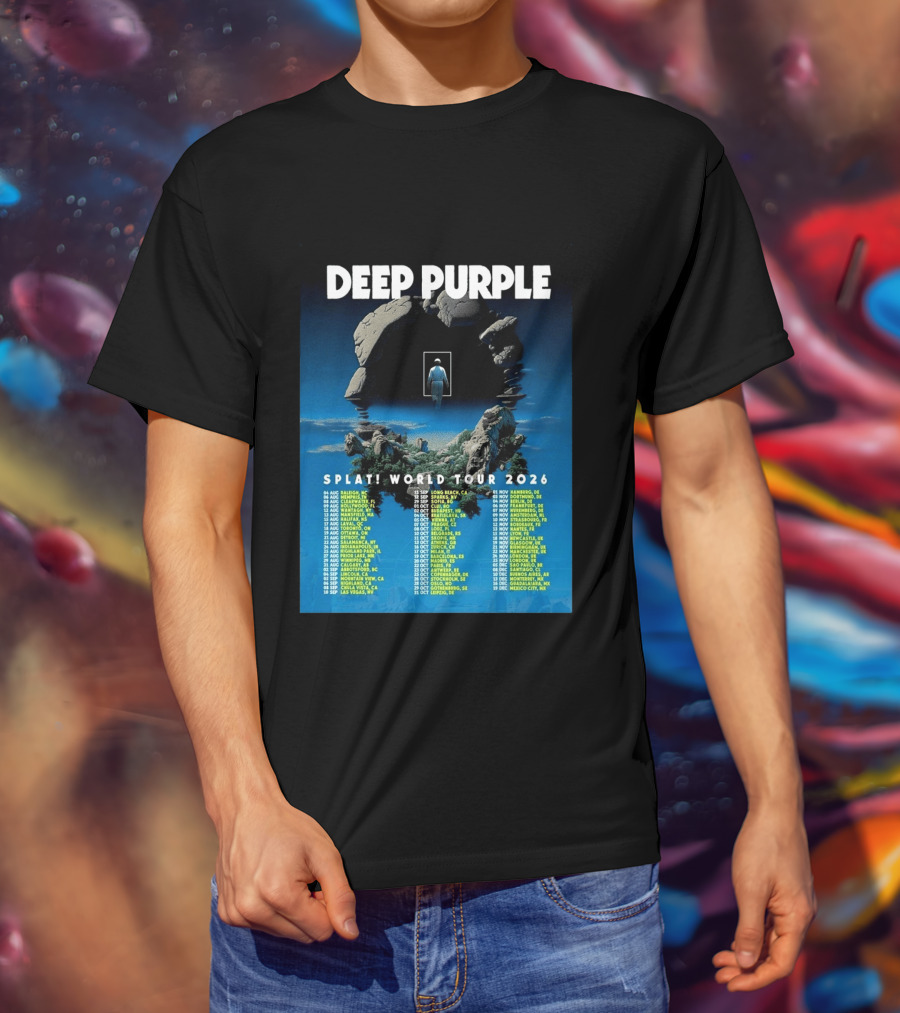 Deep Purple Splat World Tour 2026 Schedule And Dates Raleigh To Mexico City T-Shirt