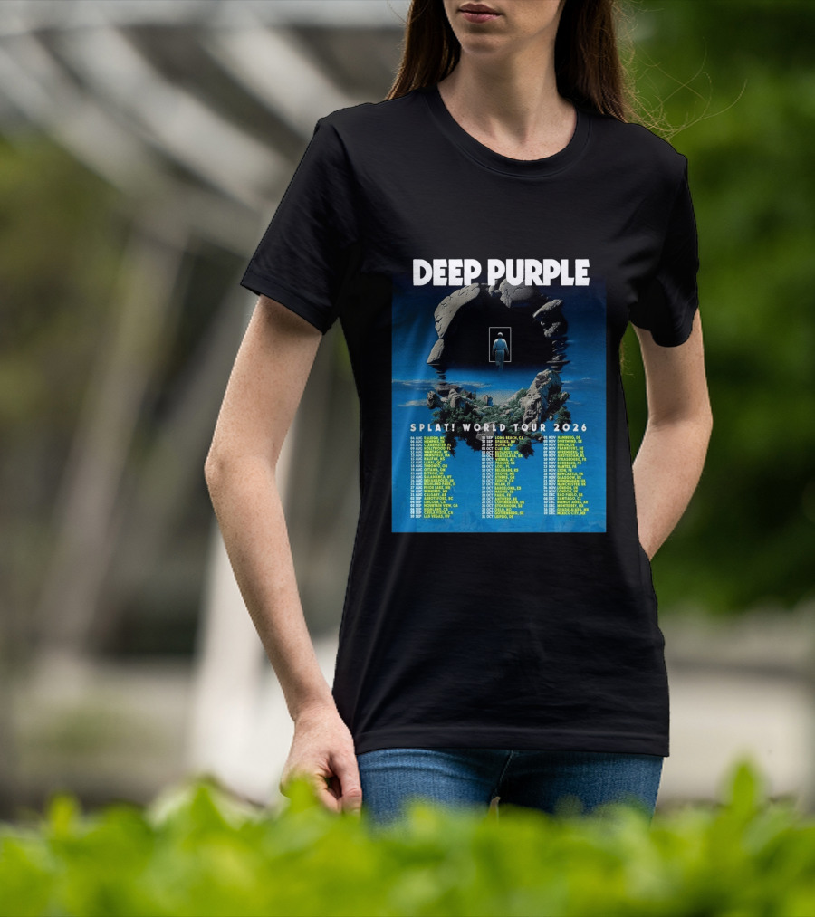 Deep Purple Splat World Tour 2026 Schedule And Dates Raleigh To Mexico City T-Shirt