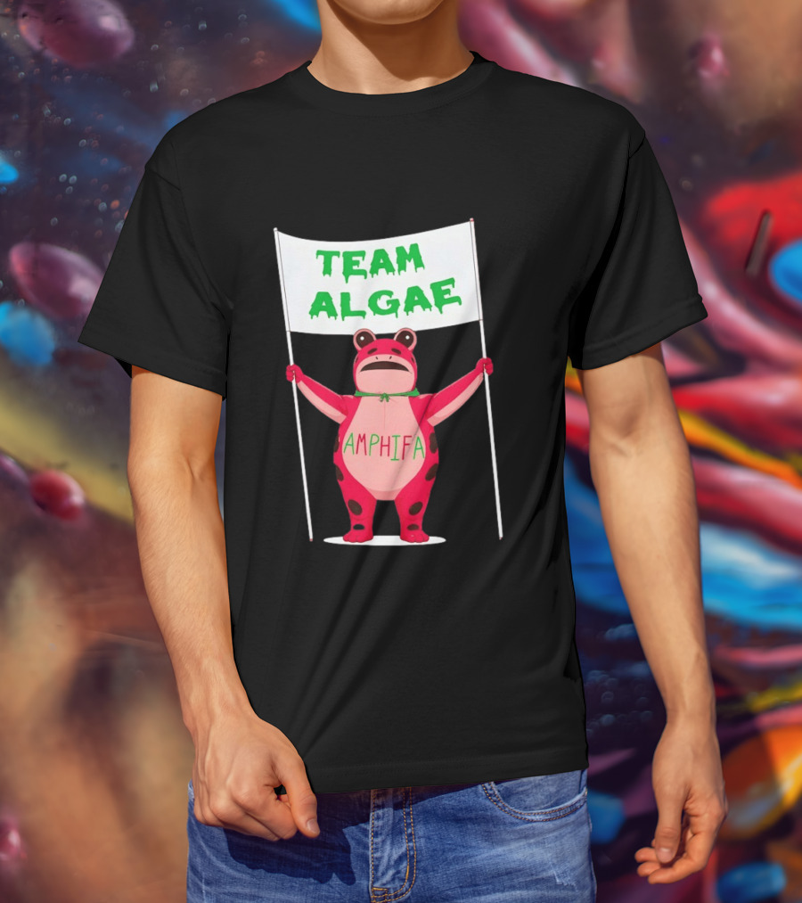 Team Algae Amphifa Frog Holding Banner T-Shirt