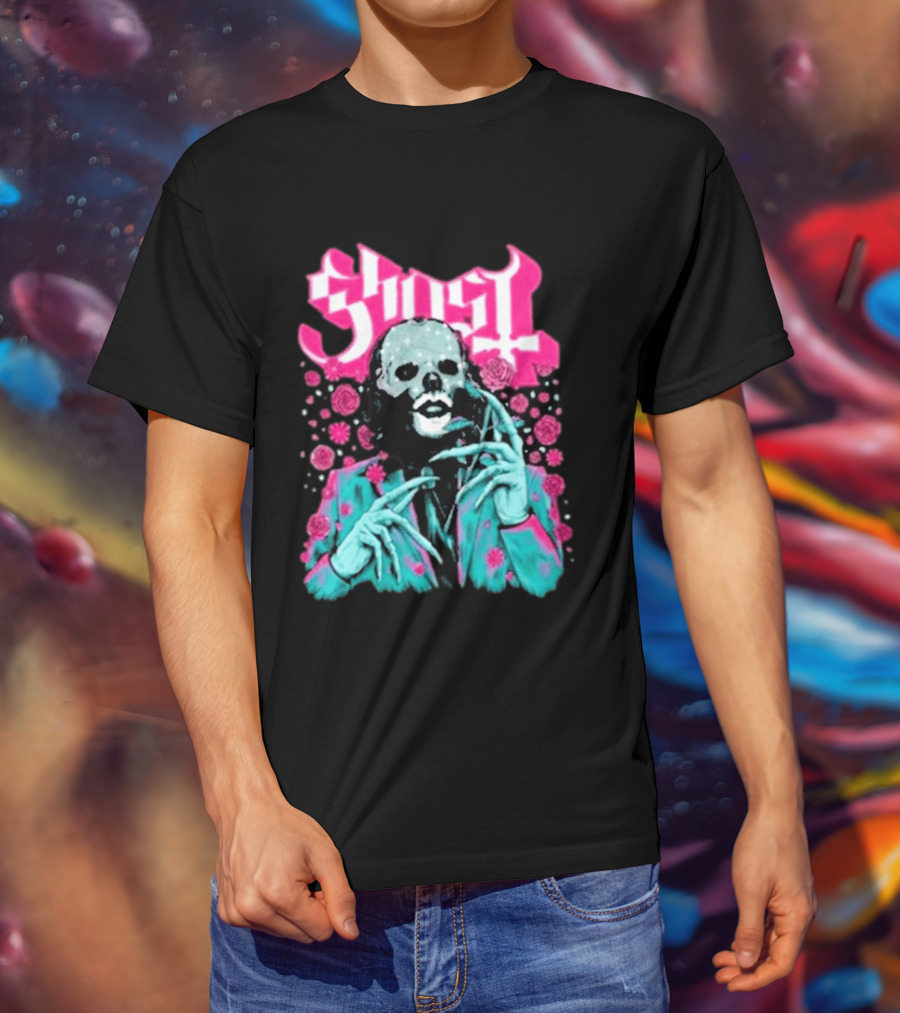 Ghost Band Summer 2026 Exclusive Floral Lachryma Pink Roses Skull T-Shirt