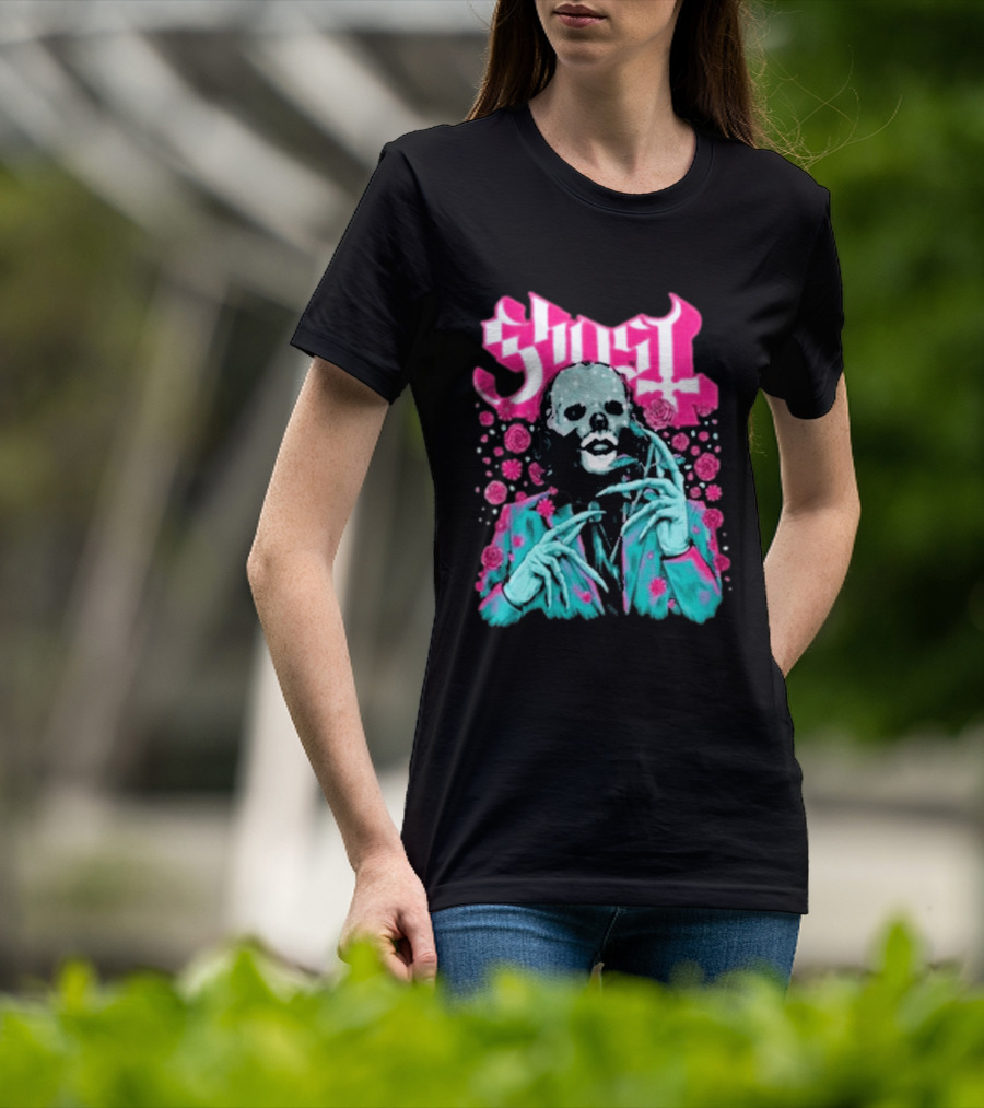 Ghost Band Summer 2026 Exclusive Floral Lachryma Pink Roses Skull T-Shirt