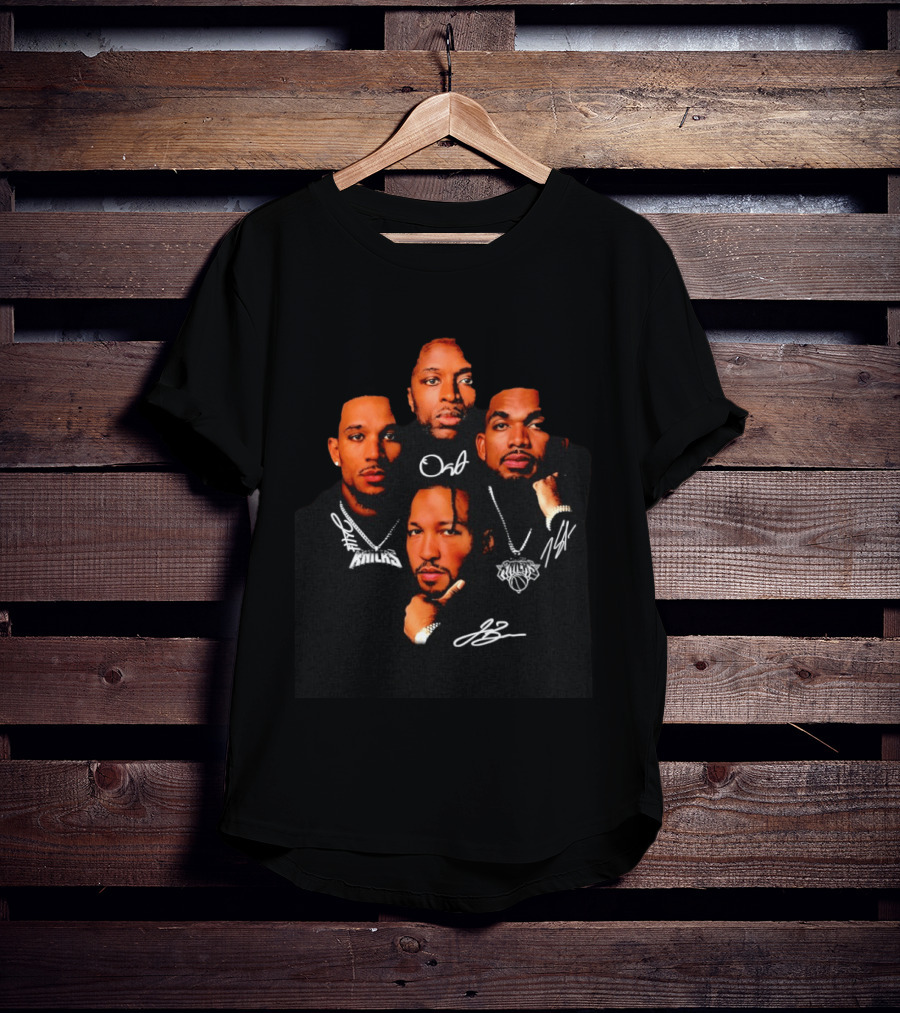 Knicks Jalen Brunson OG Anunoby Karl Anthony Towns Josh Hart Autograph Big Head Image T-Shirt