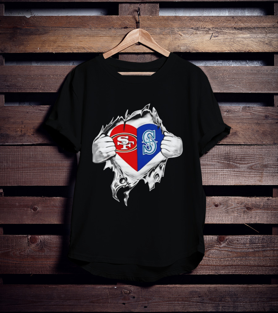 San Francisco 49ers Seattle Mariners Heart Scratch T-Shirt
