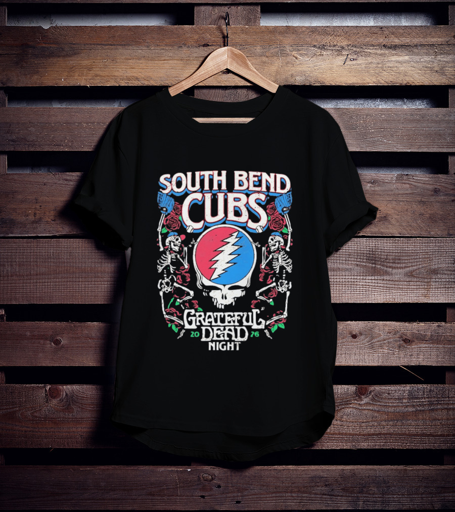 South Bend Cubs 2026 Grateful Dead Night Steal Your Face Baseball Skeleton T-Shirt
