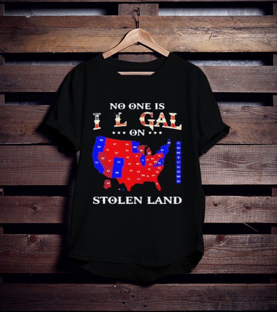 No One Is Illegal On Stolen Land USA Map Red And Blue States T-Shirt