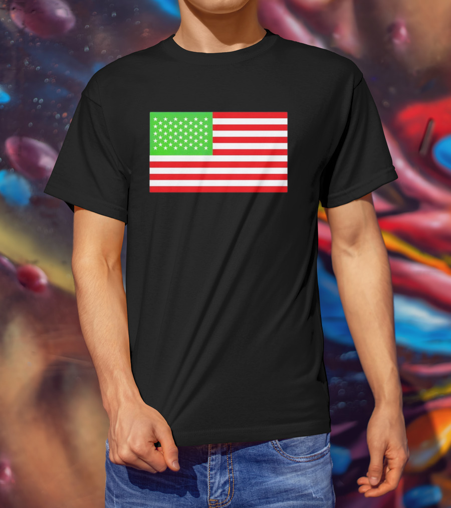 Team Algae Reflecting Pond Green Stars United States National Flag USA 4th Of July T-Shirt