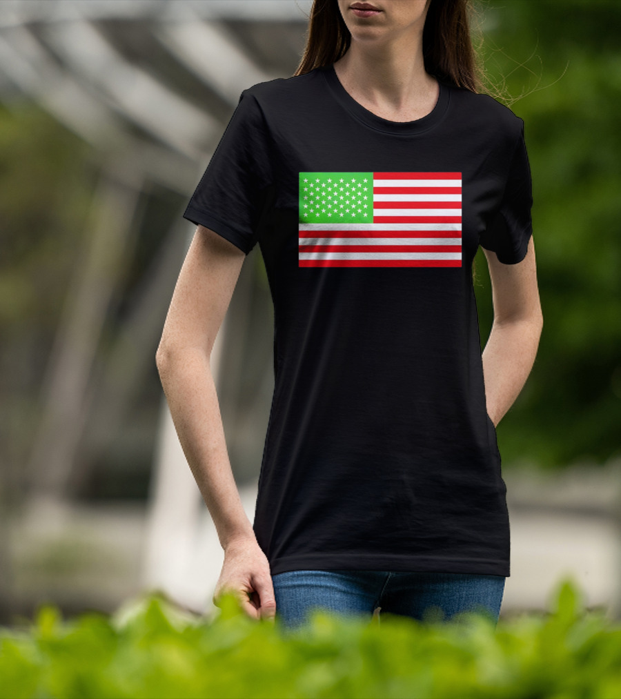 Team Algae Reflecting Pond Green Stars United States National Flag USA 4th Of July T-Shirt