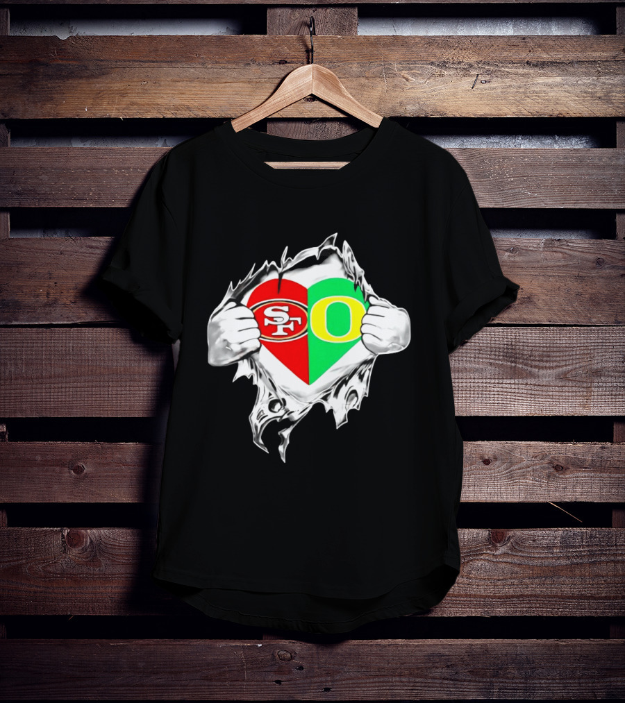 Oregon Ducks San Francisco 49ers Heart Style Logos T-Shirt