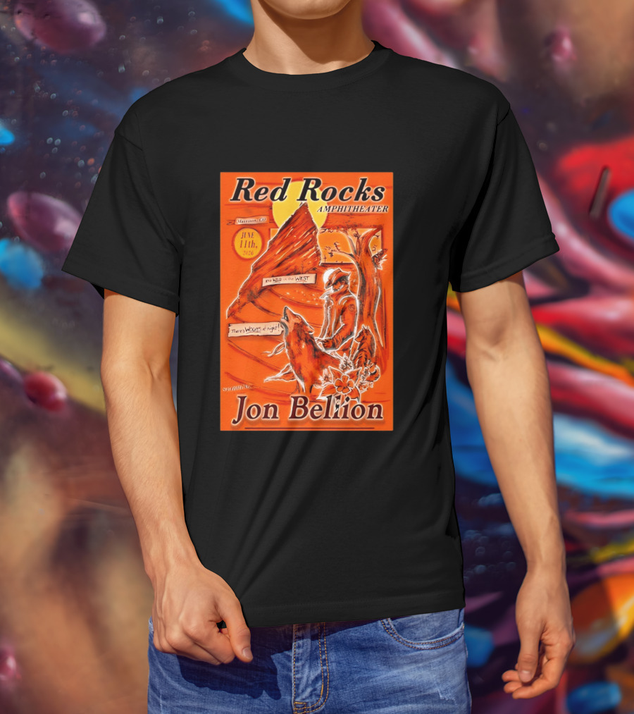 Red Rocks Amphitheater Jon Bellion Concert June 11th 2026 Cowboy And Wolf In Wild West Morrison Colorado T-Shirt