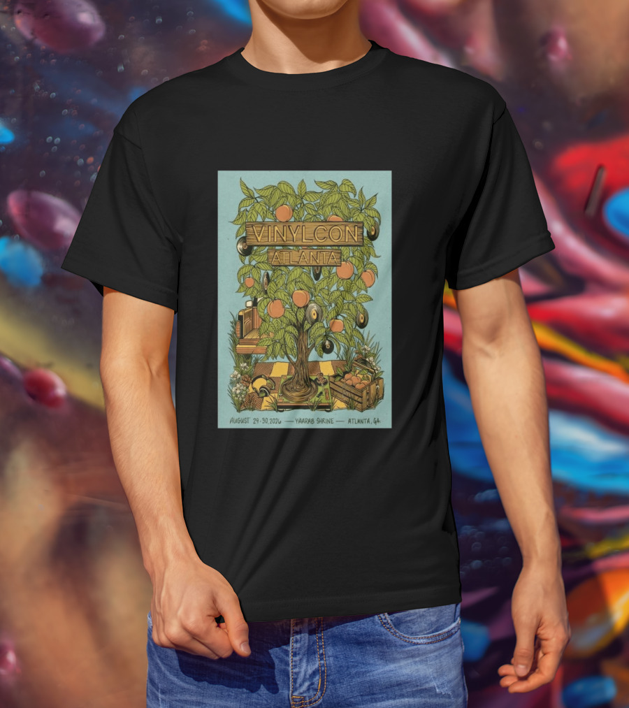 VinylCon Atlanta August 29 30 2026 Yaarab Shrine Georgia Peach Tree Records T-Shirt