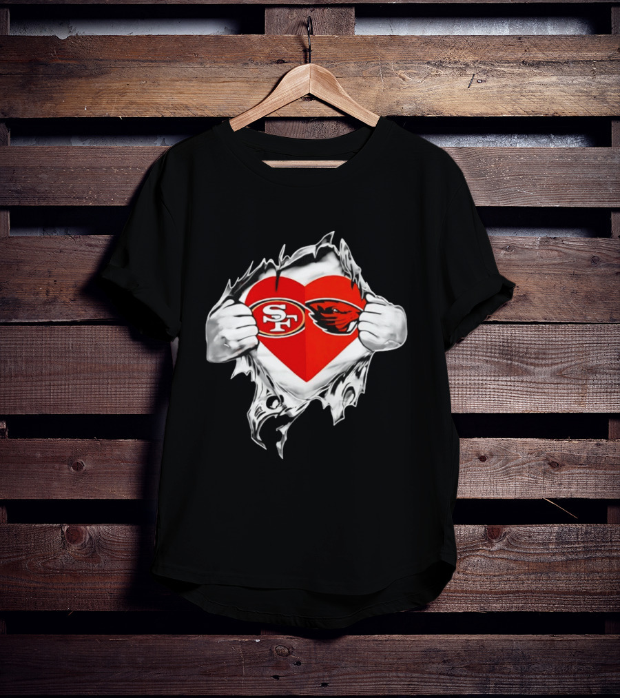 San Francisco 49ers Oregon State Beavers Heart Scratch T-Shirt
