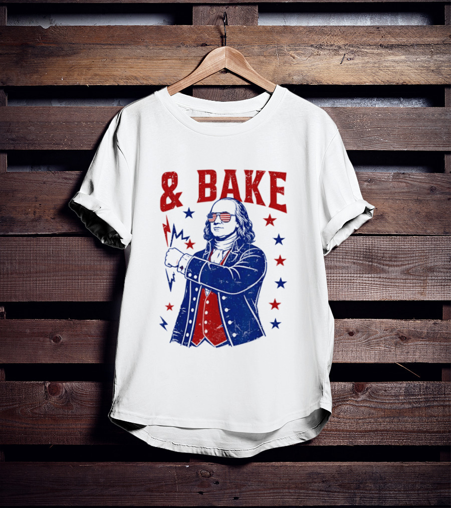 USA Benjamin Franklin Bake American Flag Sunglasses Stars T-Shirt