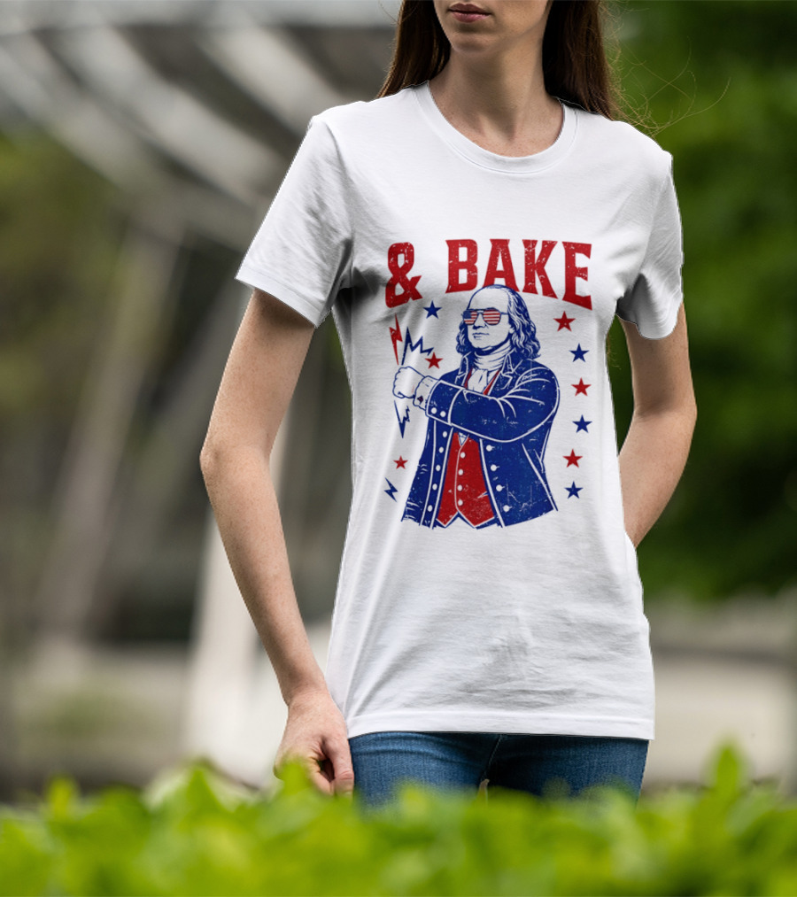 USA Benjamin Franklin Bake American Flag Sunglasses Stars T-Shirt