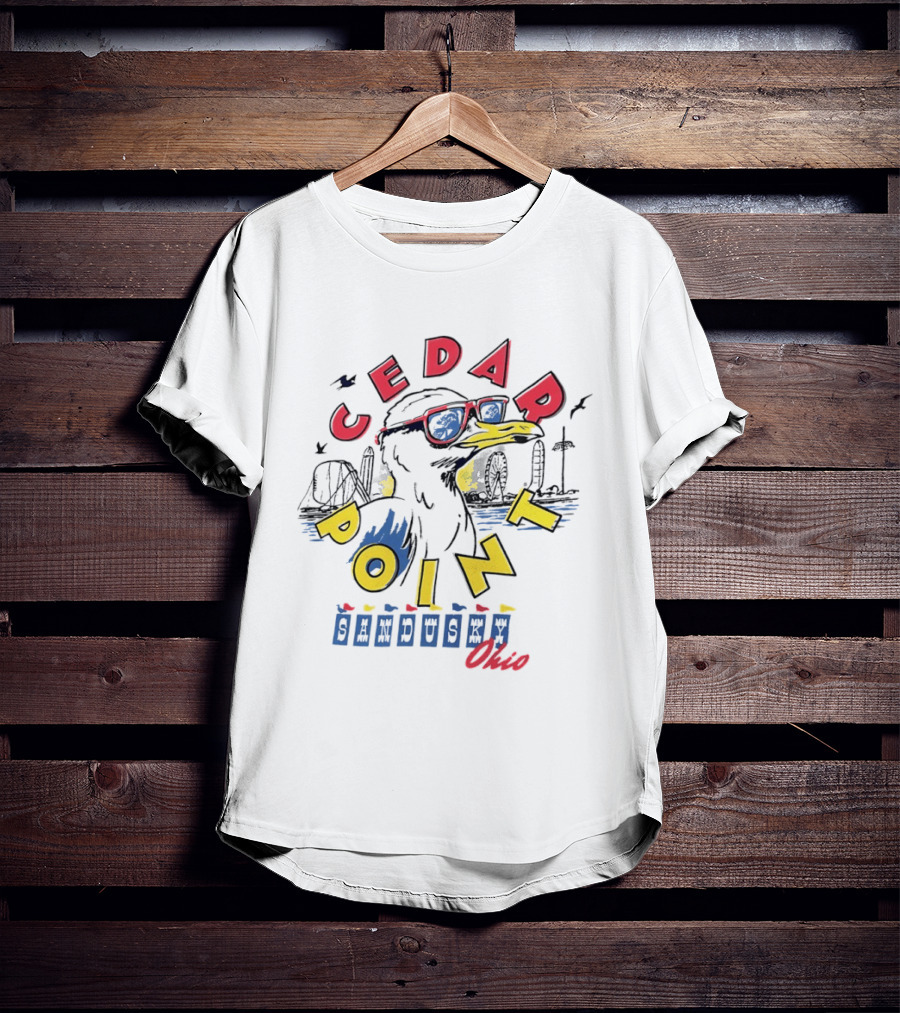 Cedar Point Seagull Sunglasses Sandusky Ohio Retro Amusement Park Vibes T-Shirt