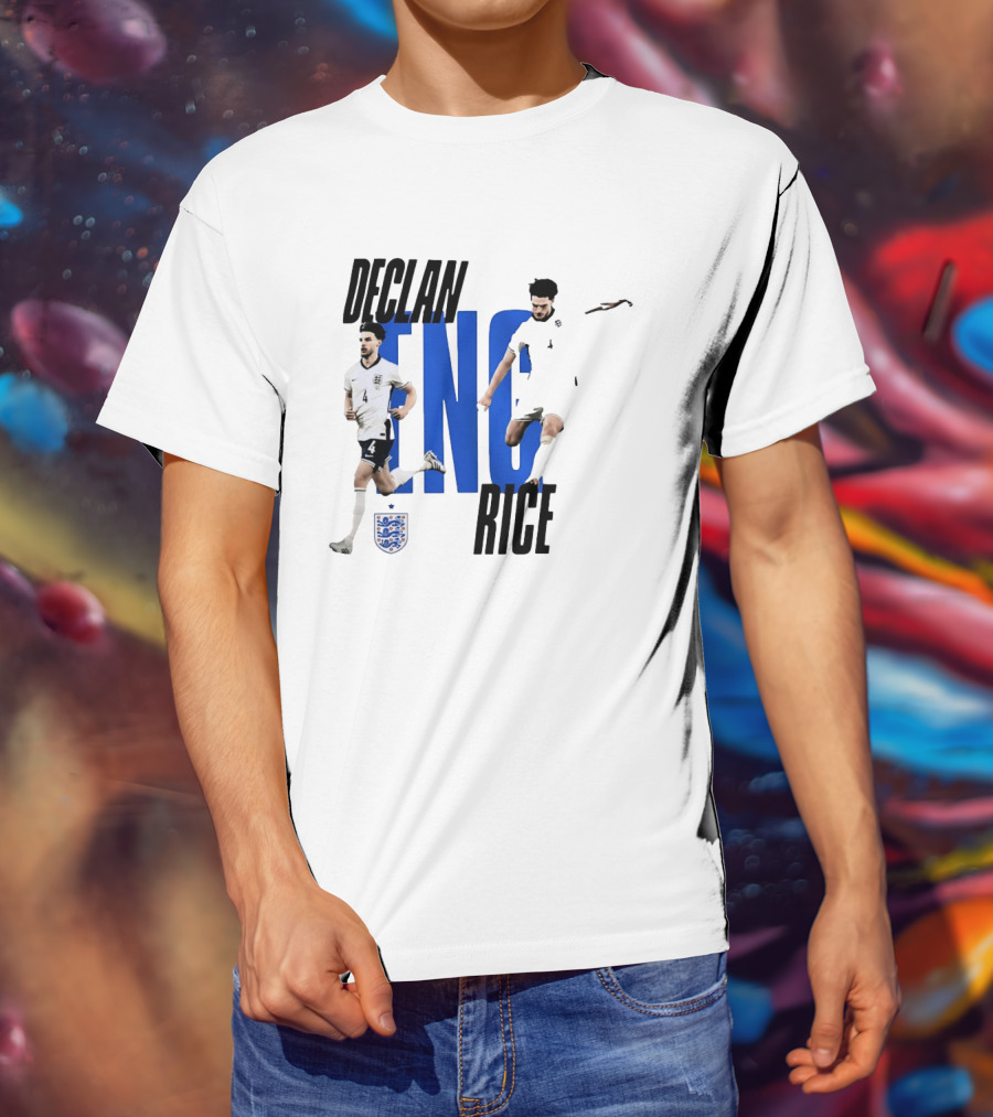 Declan Rice England National Football Team Player Action With Team Crest And ENG Letters T-Shirt