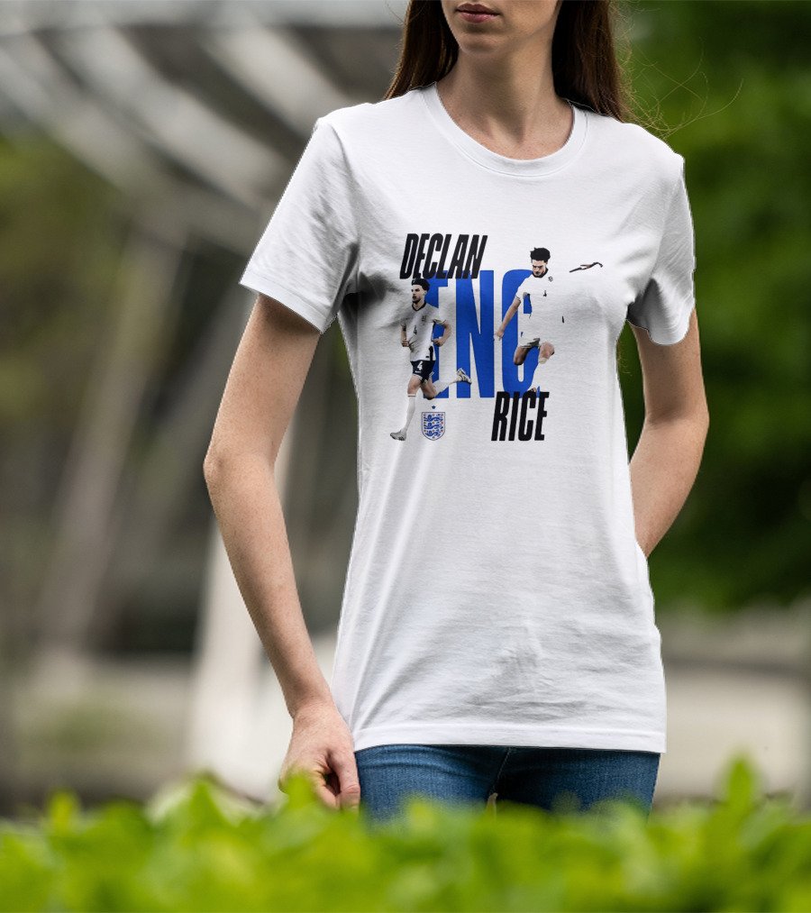 Declan Rice England National Football Team Player Action With Team Crest And ENG Letters T-Shirt