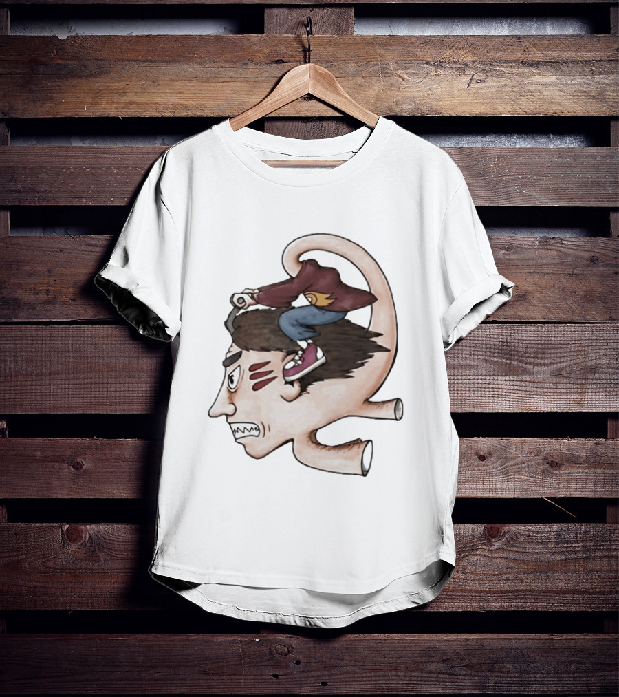 Man Riding His Own Head Retro Surreal Art Rider T-Shirt