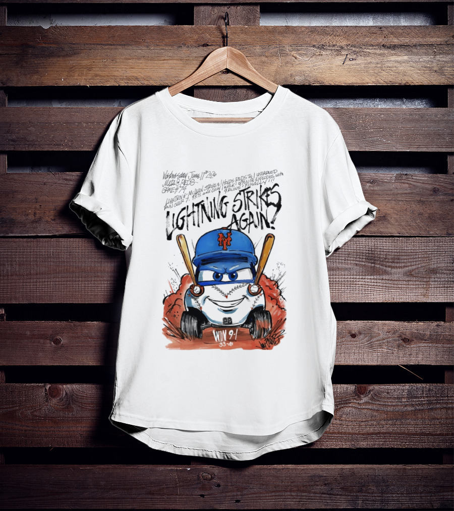Mets Nolan McLean Baseball Lightning Strikes Again June 17 NYC T-Shirt
