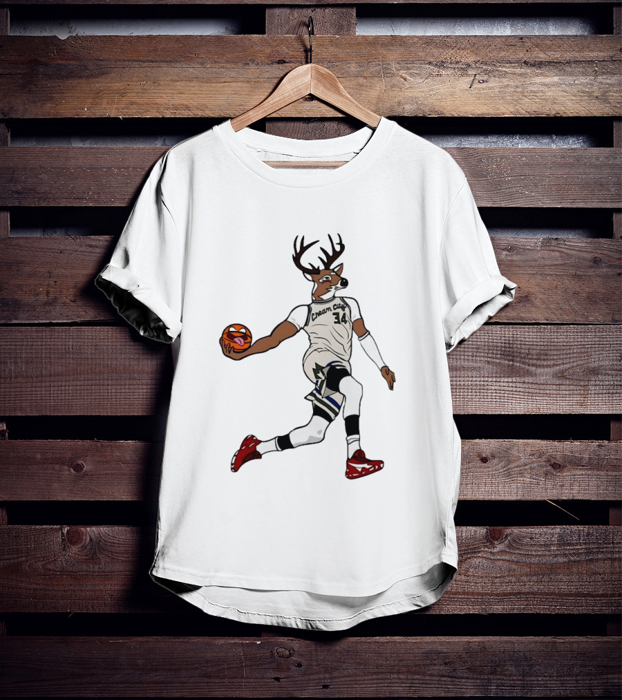 Milwaukee Bucks Cream City 34 Deer Basketball T-Shirt
