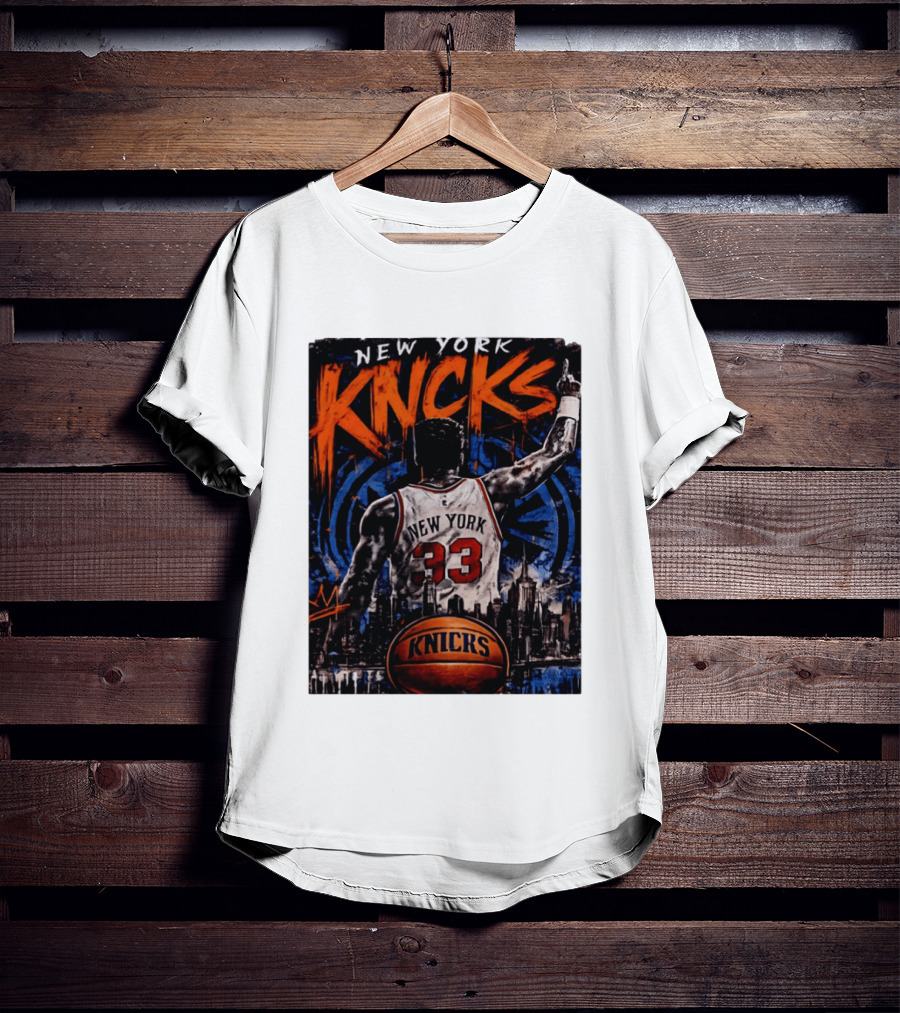 New York Knicks Ewing 33 City Skyline Basketball T-Shirt
