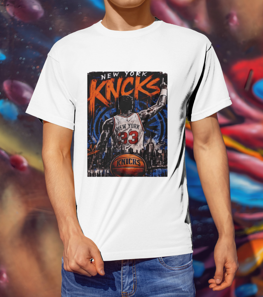 New York Knicks Ewing 33 City Skyline Basketball T-Shirt