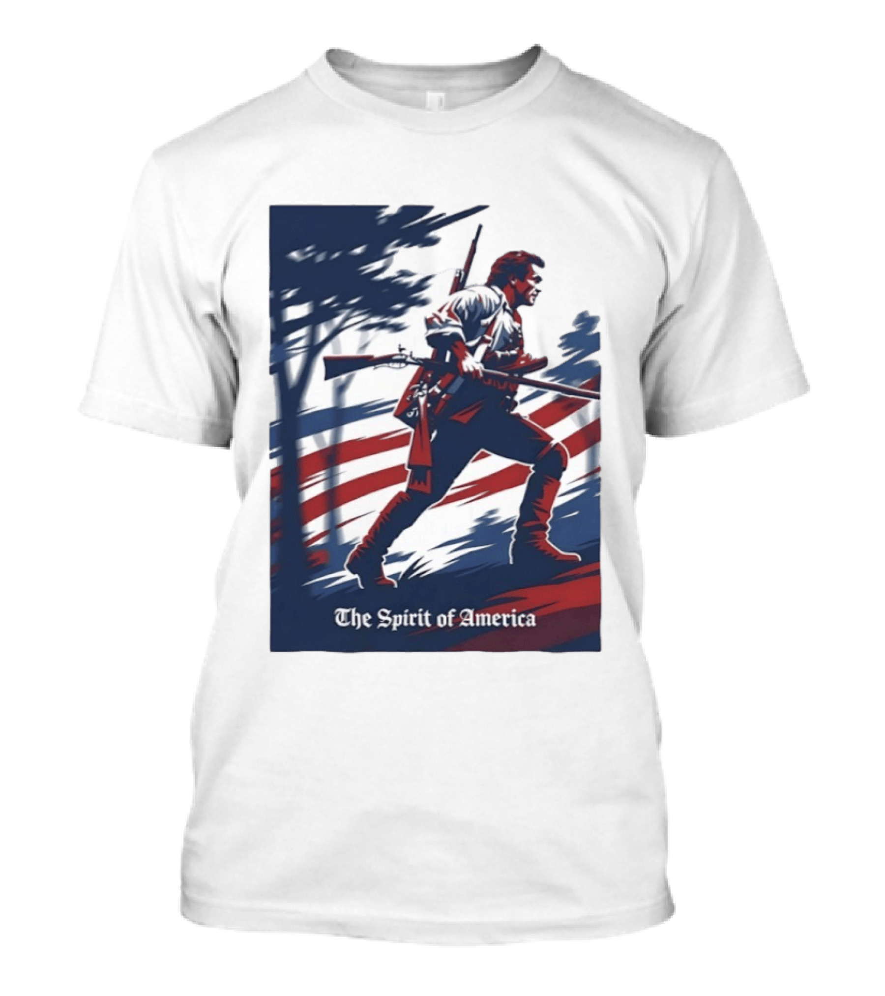 The Spirit Of America Revolutionary War Soldier With Musket And American Flag T-Shirt