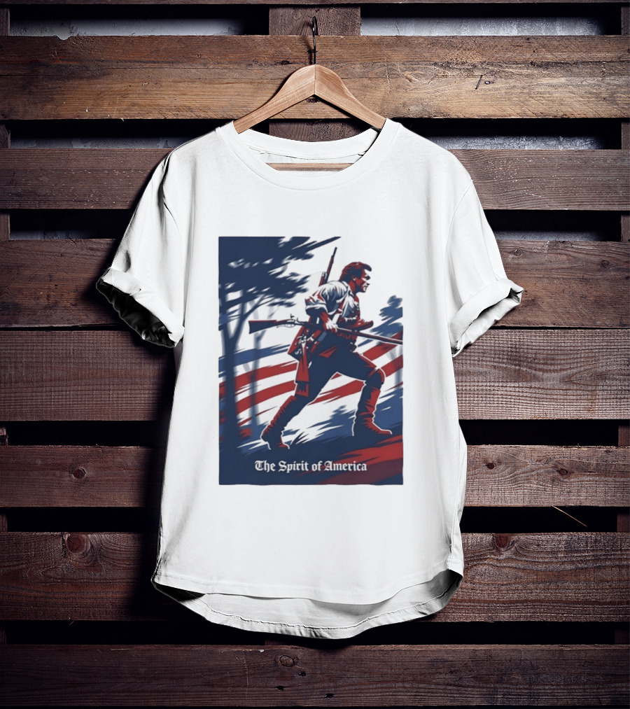 The Spirit Of America Revolutionary War Soldier With Musket And American Flag T-Shirt