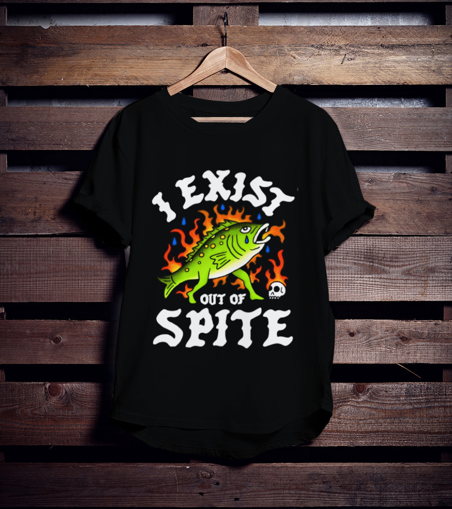 Bass Fish I Exist Out Of Spite Skull Fire Flames T-Shirt