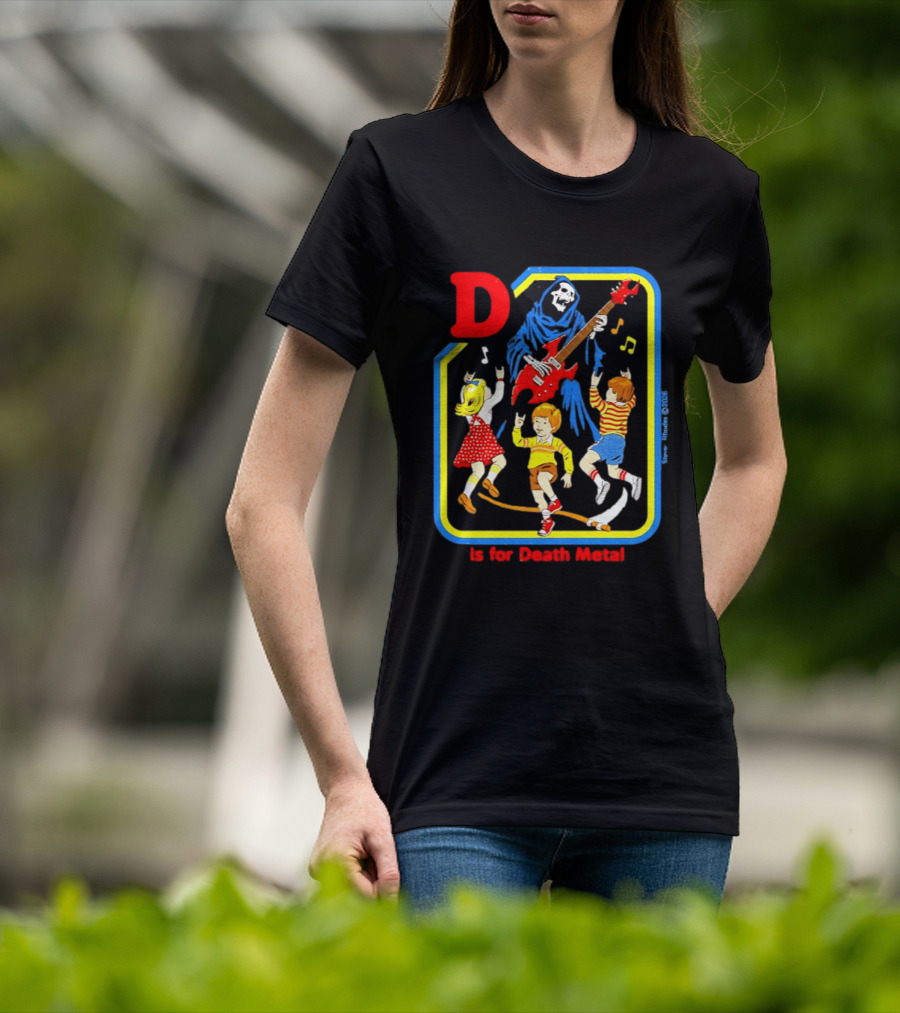 D Is For Death Metal Grim Reaper Kids Rocking Out With Electric Guitar T-Shirt