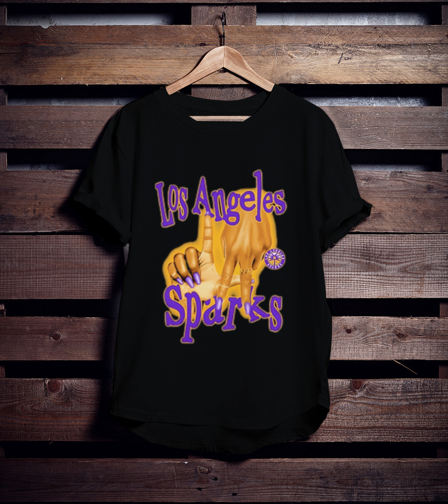 Los Angeles Sparks WNBA Finger Gesture Purple Ink Sketch T-Shirt