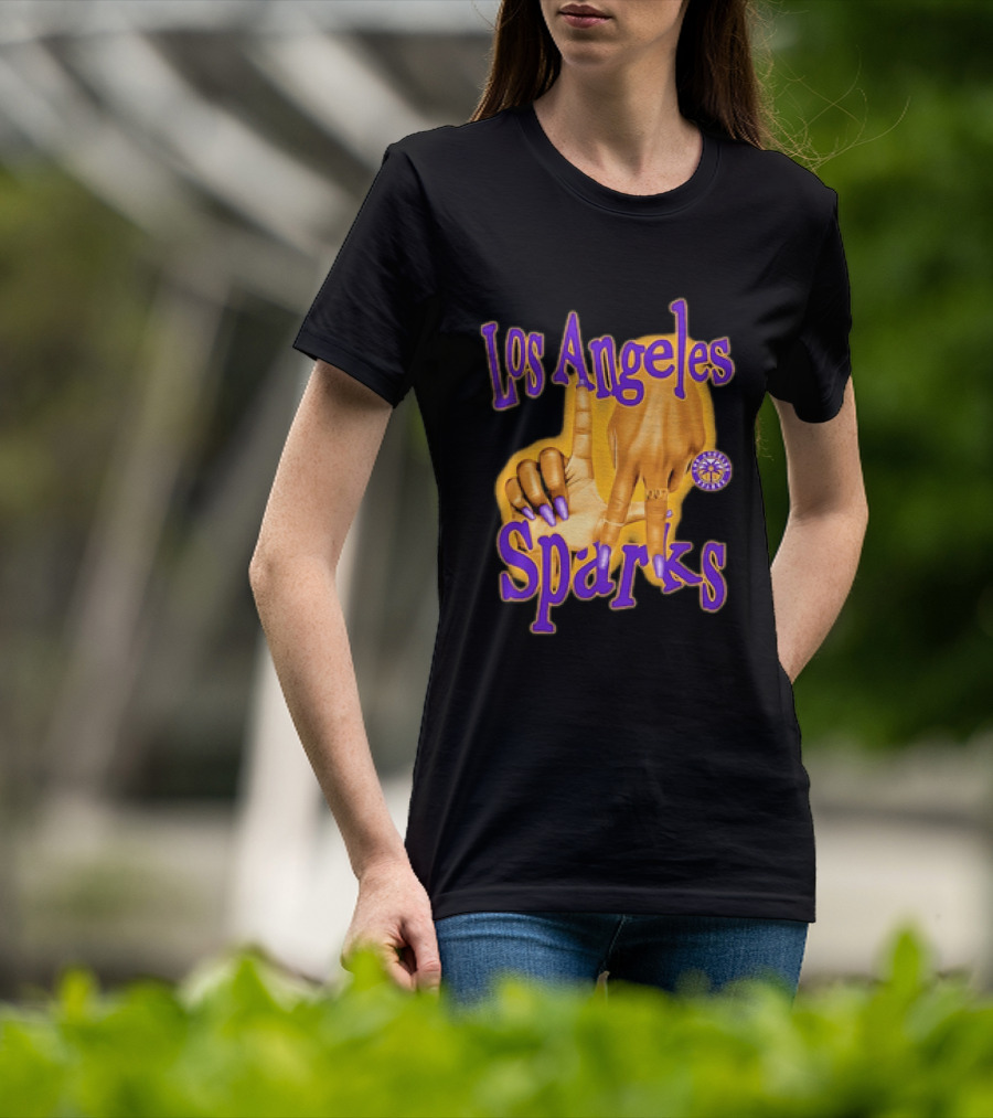 Los Angeles Sparks WNBA Finger Gesture Purple Ink Sketch T-Shirt