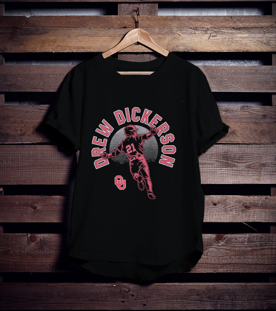 Drew Dickerson Oklahoma Sooners Player Baseball Silhouette OU T-Shirt