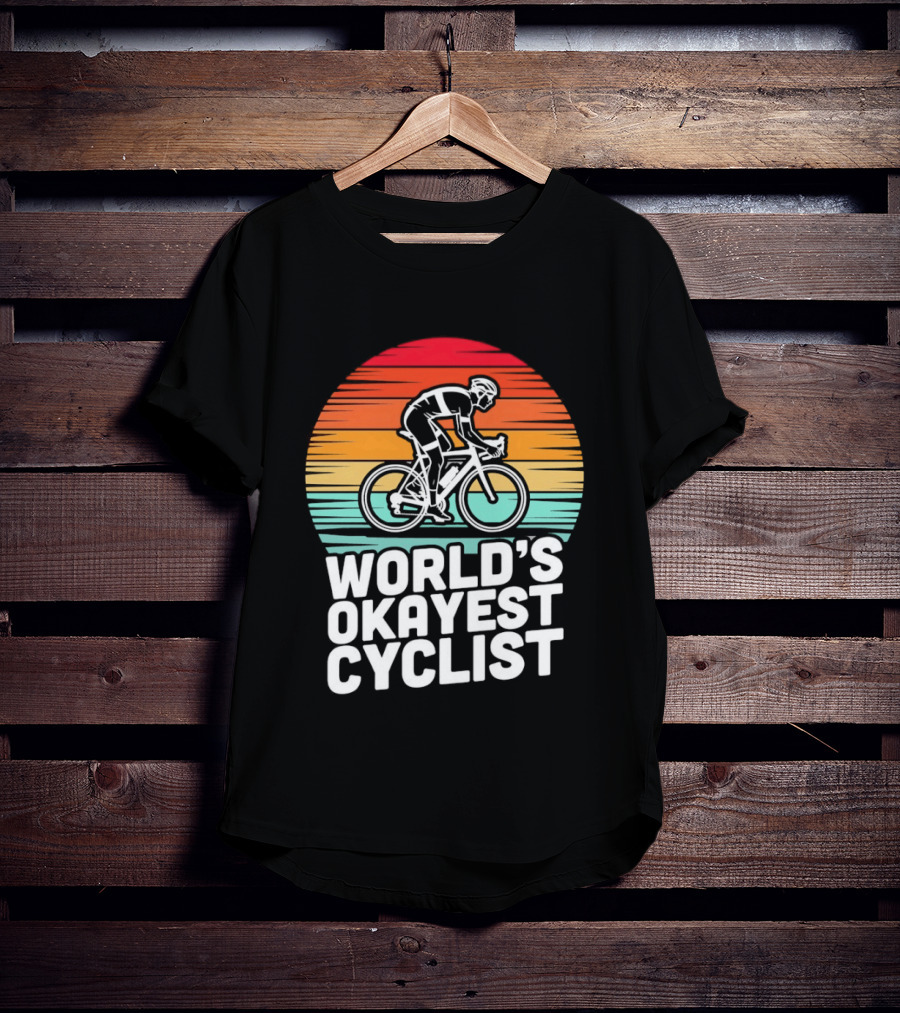 World's Okayest Cyclist Sunset Bicycle T-Shirt