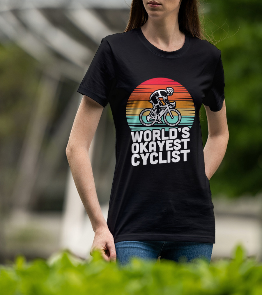 World's Okayest Cyclist Sunset Bicycle T-Shirt