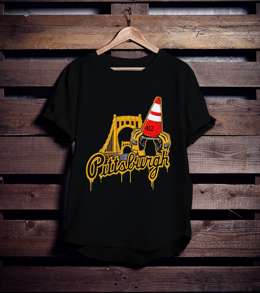 Pittsburgh 412 Construction Cone Bridge T-Shirt