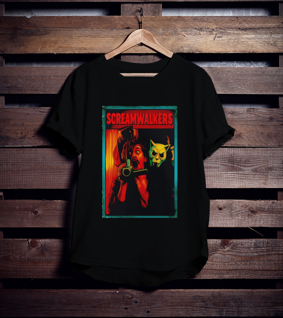 Screamwalkers Horror Movie With Camera And Masked Figure T-Shirt