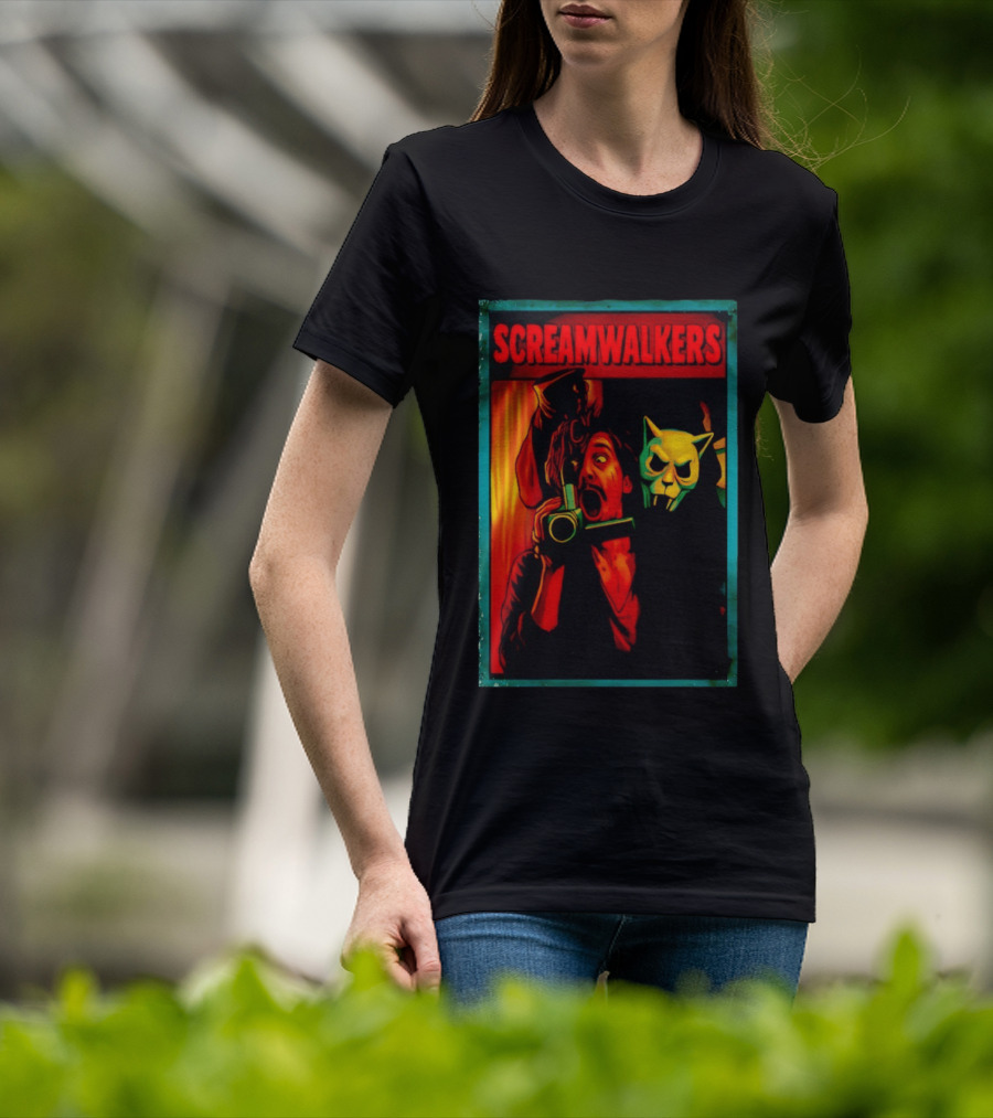 Screamwalkers Horror Movie With Camera And Masked Figure T-Shirt