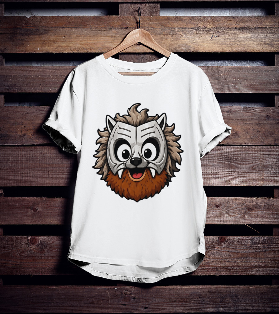 Werewolf Mask Cartoon With Adorable Big Eyes And Fangs T-Shirt