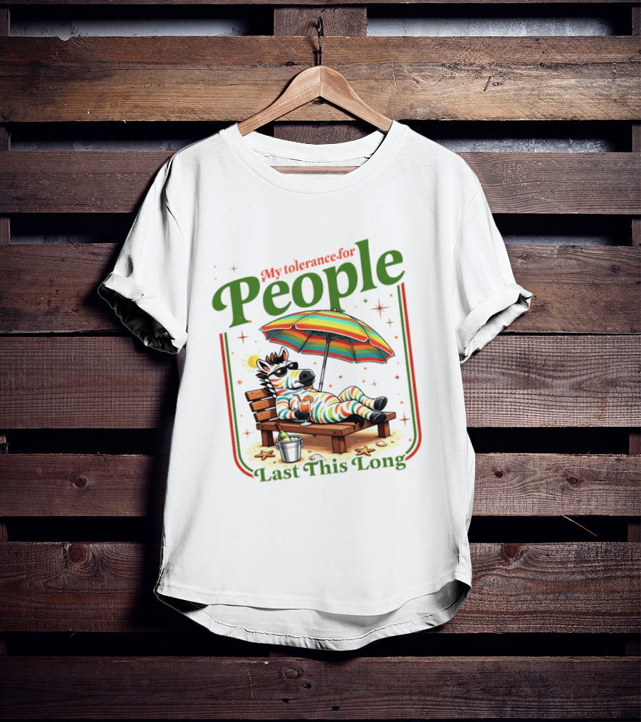 Zebra My Tolerance For People Star Sun Umbrella Relaxing Beach Scene T-Shirt