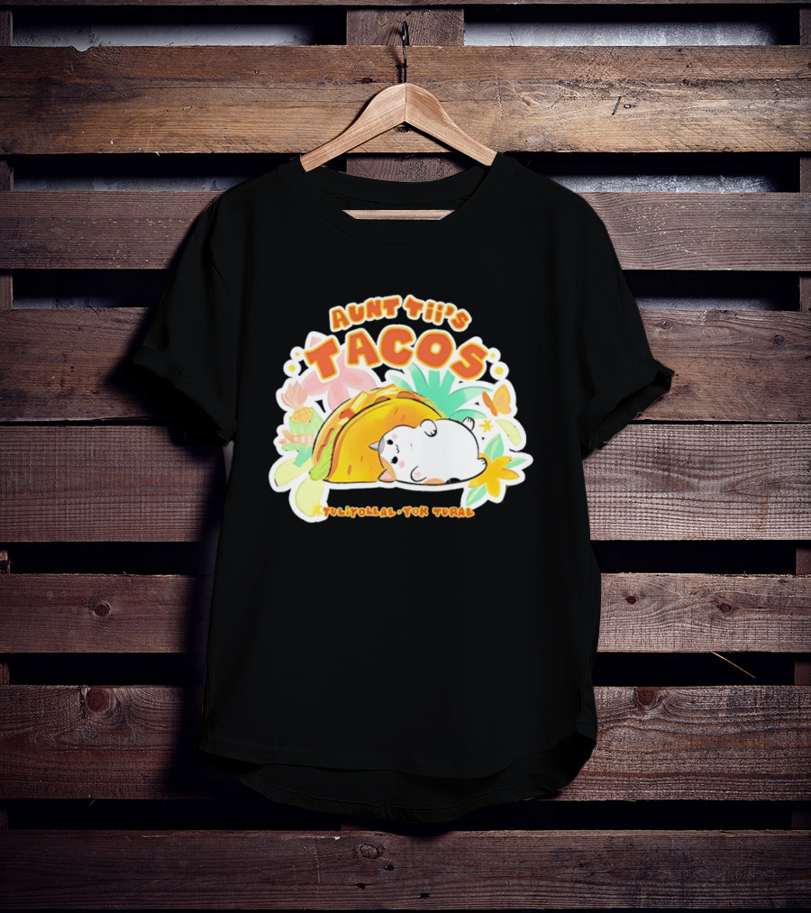 Aunt Tii's Tacos Cat Tulitollal Yok Tural Vibrant Fiesta Floral Burst T-Shirt