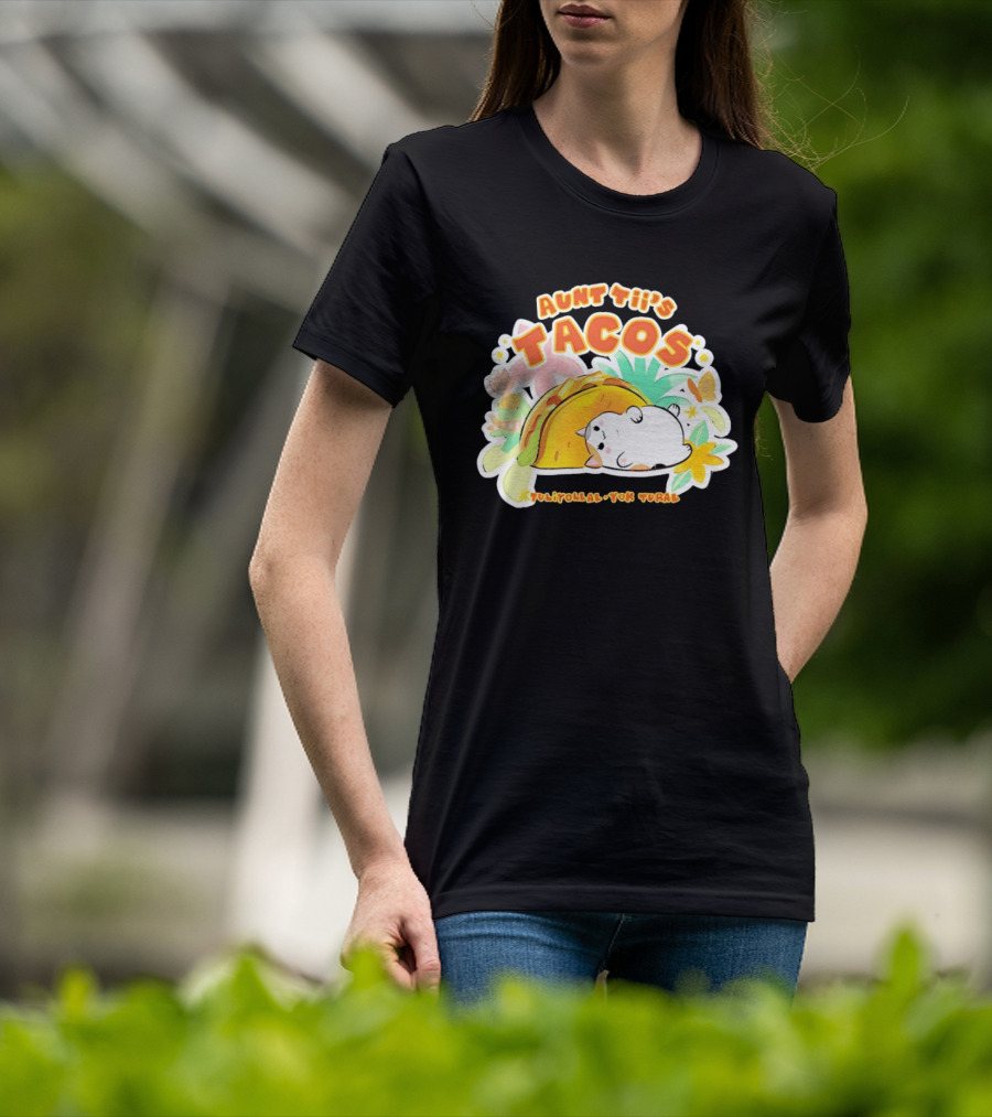 Aunt Tii's Tacos Cat Tulitollal Yok Tural Vibrant Fiesta Floral Burst T-Shirt