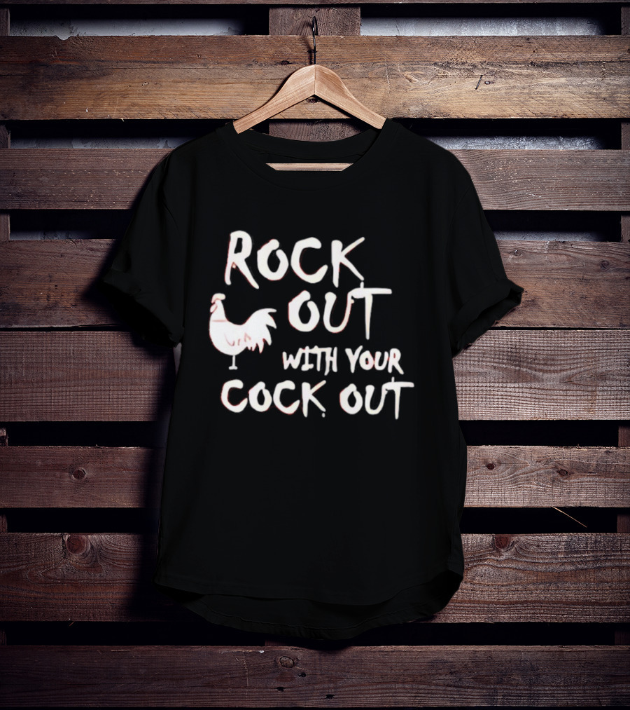 Rooster Rock Out With Your Cock Out Vintage Humor T-Shirt