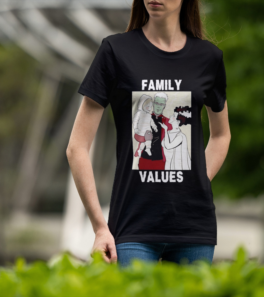Frankenstein Bride Mummy Family Values Halloween T-Shirt