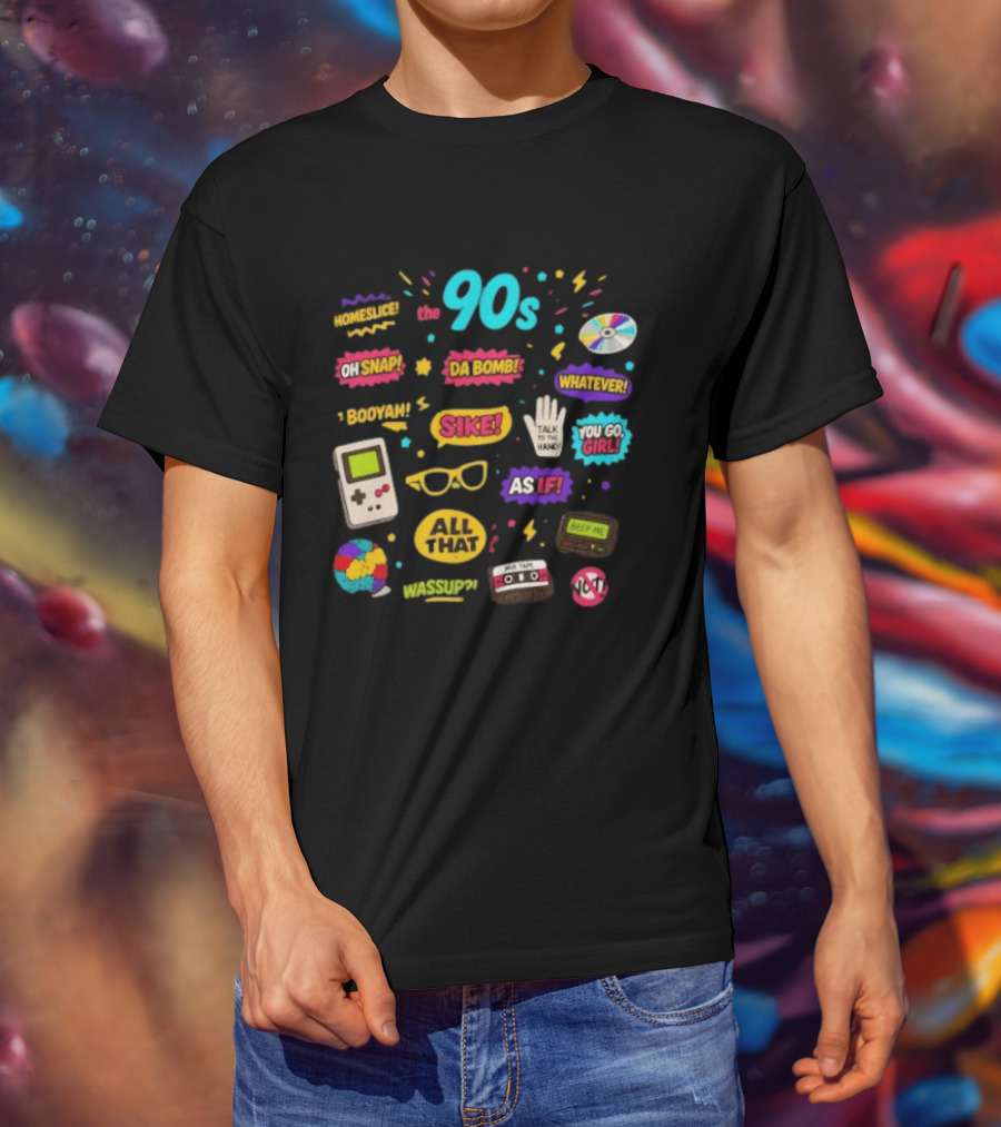 The 90s Nostalgia Oh Snap Homeskillet Da Bomb Booyah Sike Whatever You Go Girl As If All That Wazzup Talk To The Hand Retro Gaming Cassette CD Beeper T-Shirt
