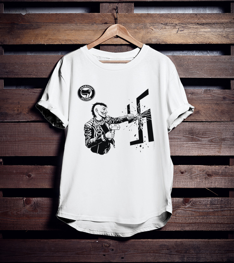 Anarchist Action Punk Destroying Swastika With Hammer T-Shirt