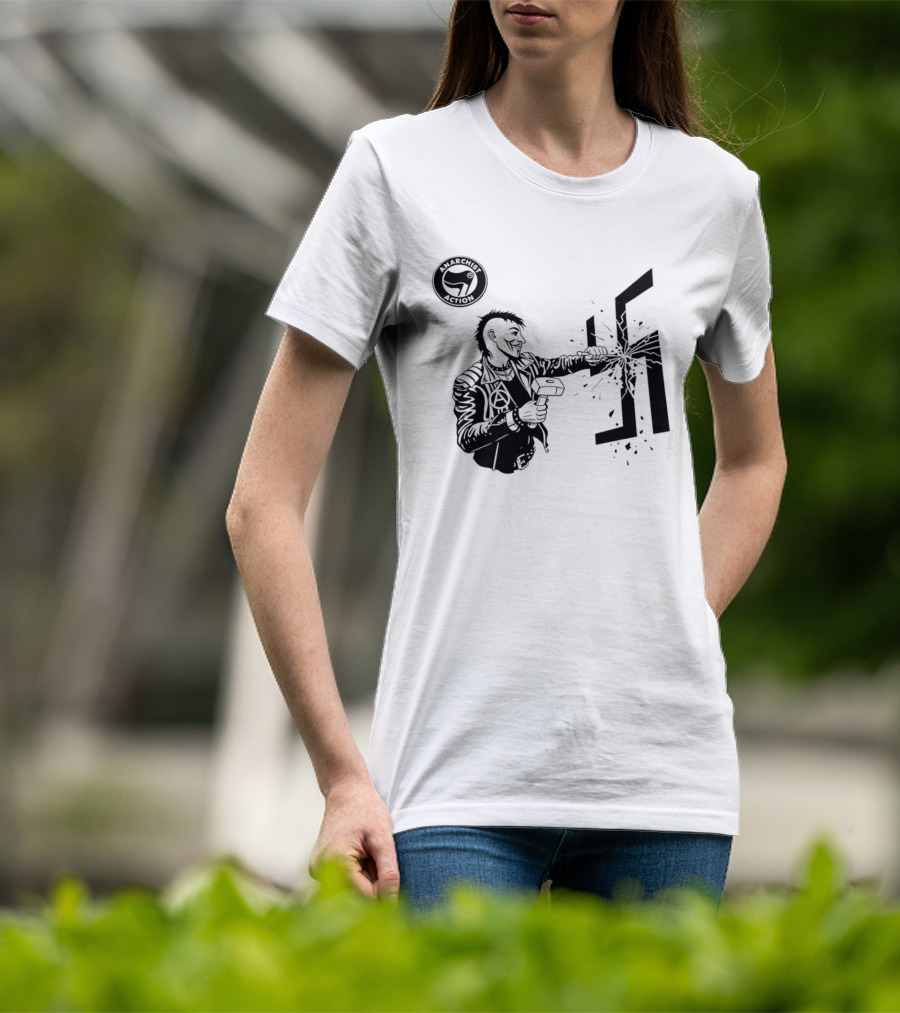 Anarchist Action Punk Destroying Swastika With Hammer T-Shirt