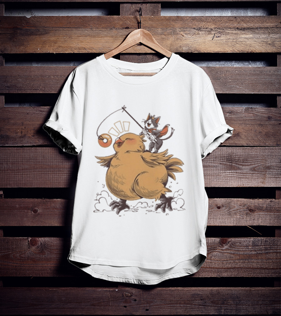 Chocobo Riding Cat Wizard With Donut Lure Delight T-Shirt