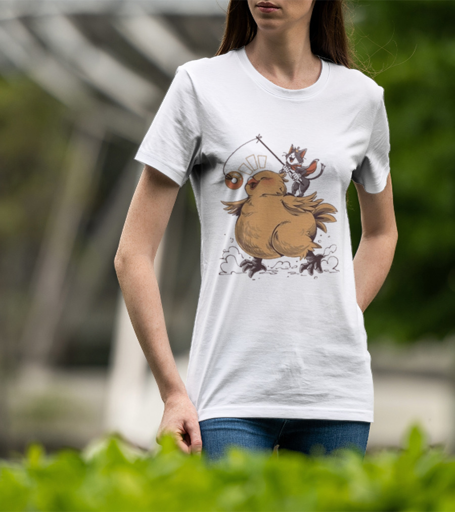 Chocobo Riding Cat Wizard With Donut Lure Delight T-Shirt