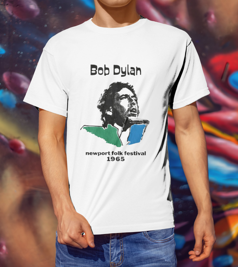 Bob Dylan Newport Folk Festival 1965 Iconic Black Green Blue T-Shirt